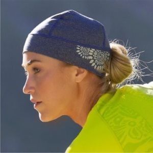 Athleta, GRAY graphic running hat with ponytail  hole beanie